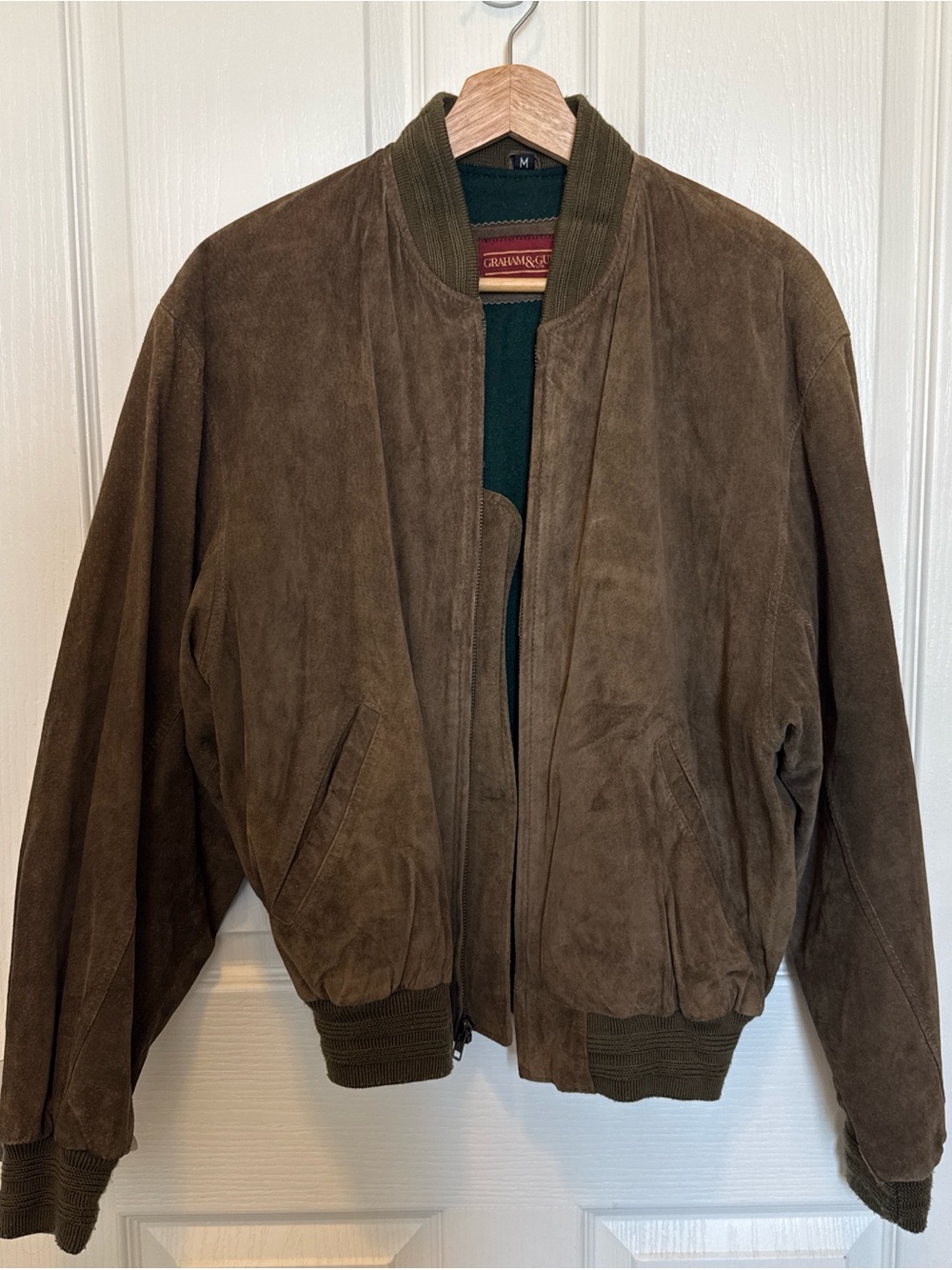 Olive suede bomber jacket